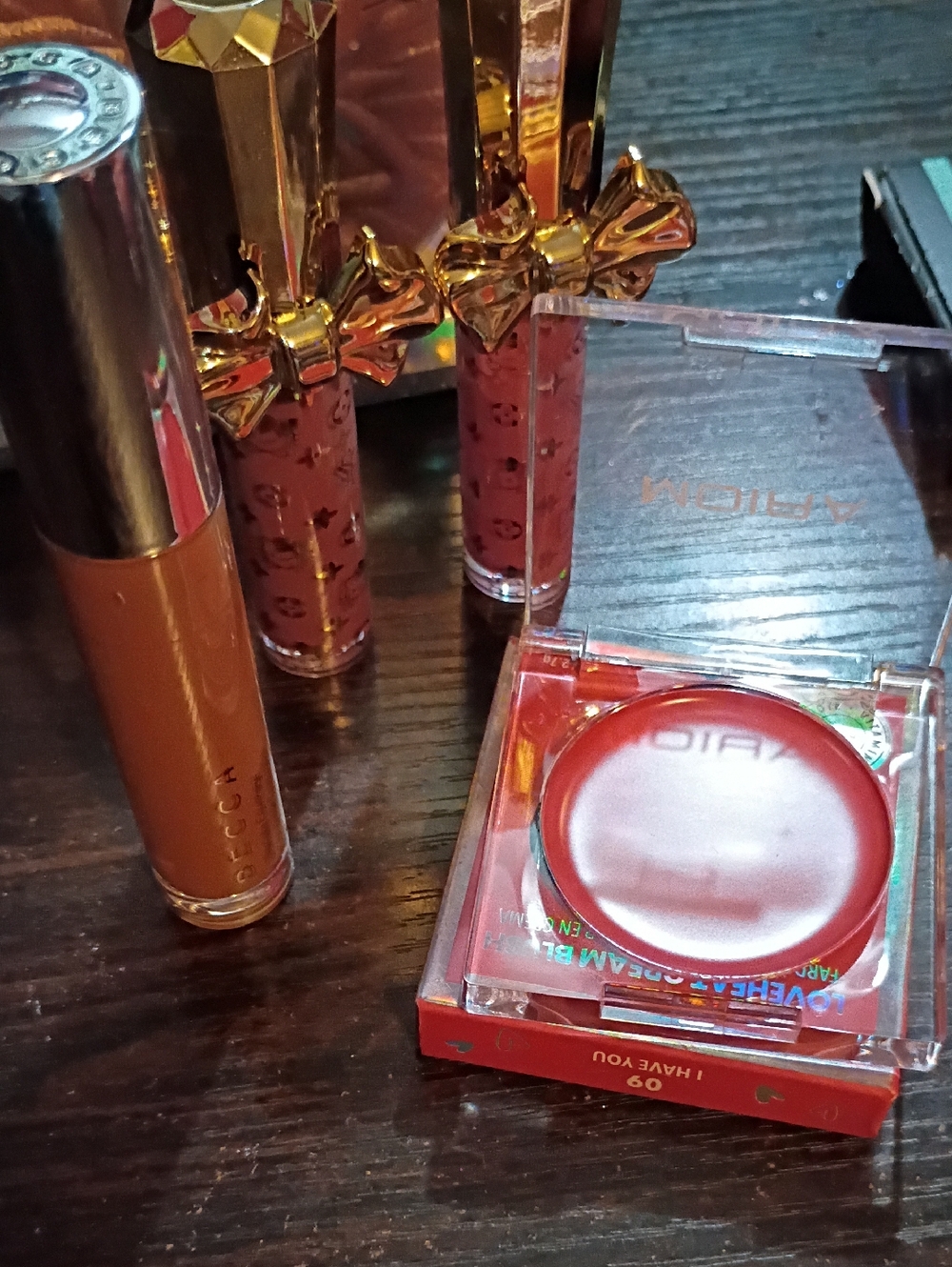 Glossy Red Cream Blush Compact + Coral Lip Glosses